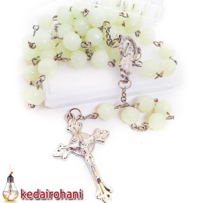 :0:0:0] Rosario Maria Kalung Manik/Mote Fosfor Mawar 8 mm harces salib logam
