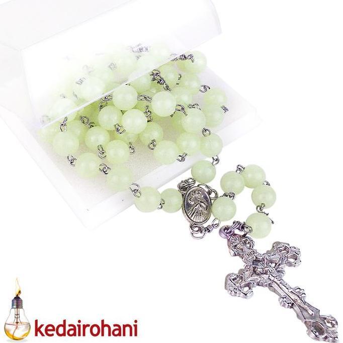 {{{{}}] Rosario Maria Kalung Manik/Mote Fosfor bulat 8 mm harces salib logam