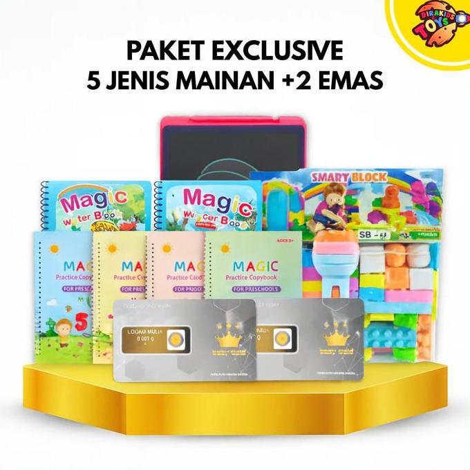 Paket Mainan Edukasi Anak Laki-laki dan Perempuan Super Lengkap - Magic Sank + LCD Writing Tablet + 