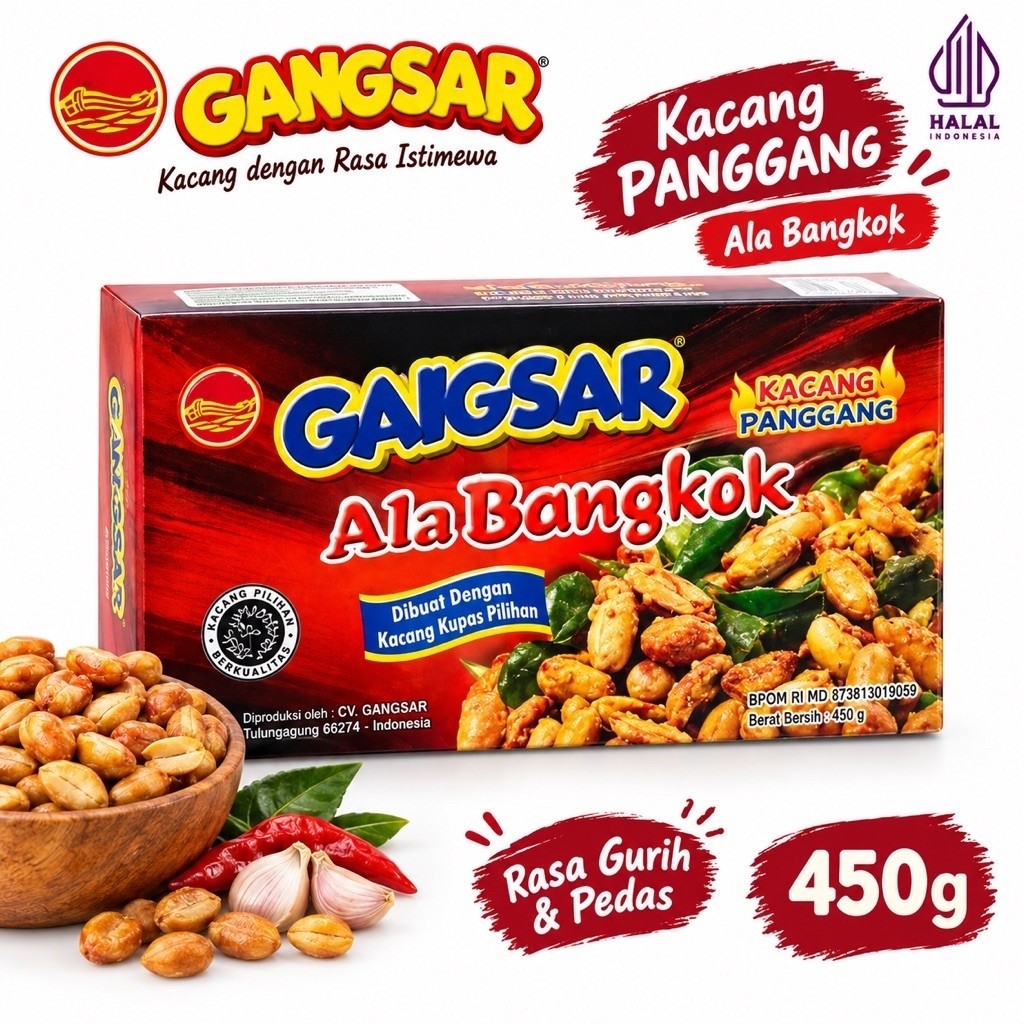 GANGSAR Kacang Panggang Ala Bangkok 450g Halal Rasa Gurih & Pedas