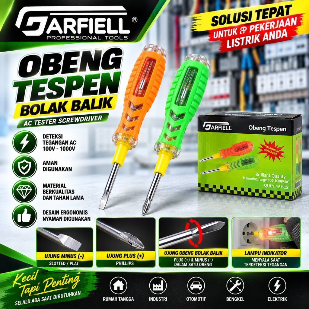 Garfiell Obeng Tespen Bolak Balik / Obeng Tespen Warna Bolak Balik.