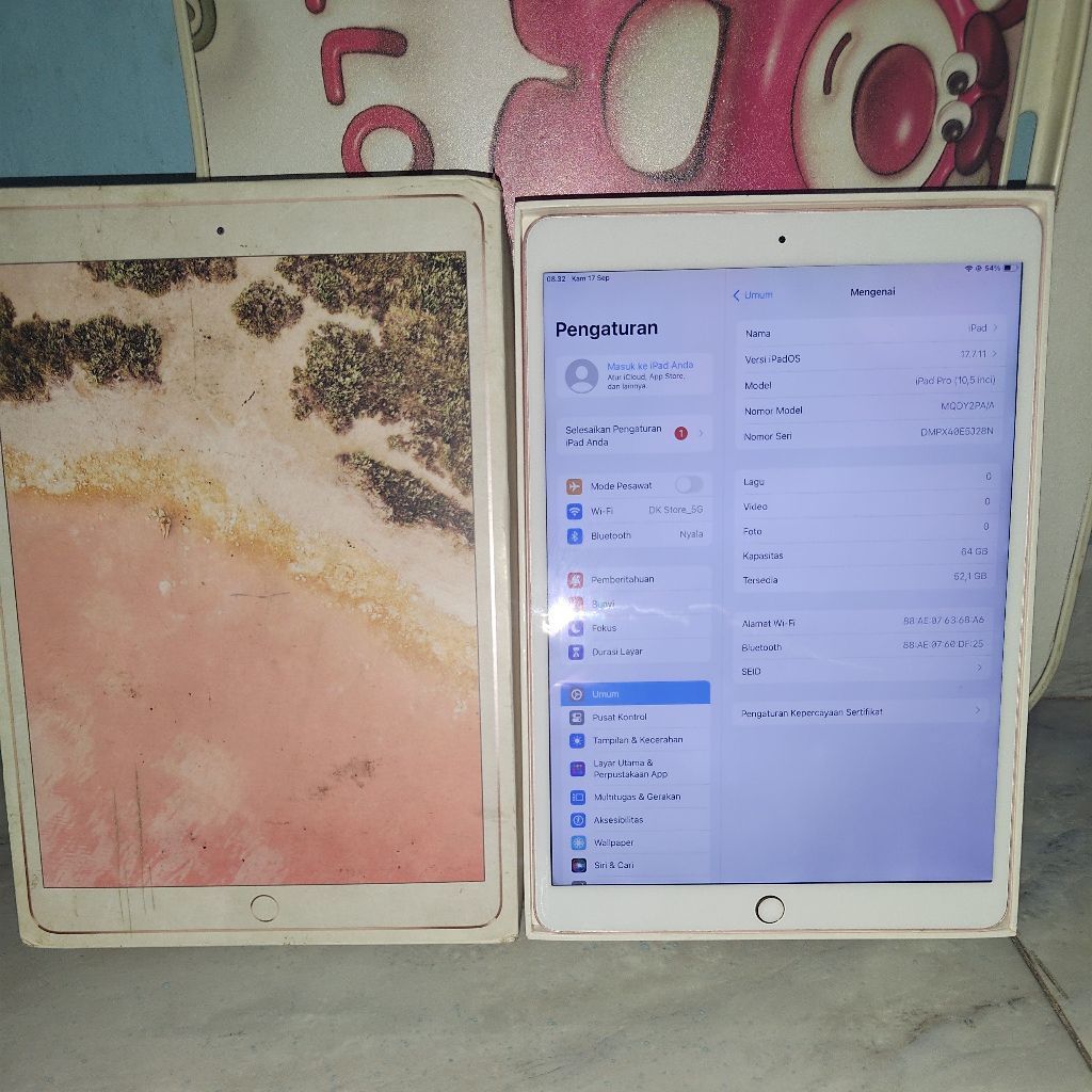 iPad Pro 10.5 inci model MQDY2PA/A iOS 17 warna putih tablet bekas