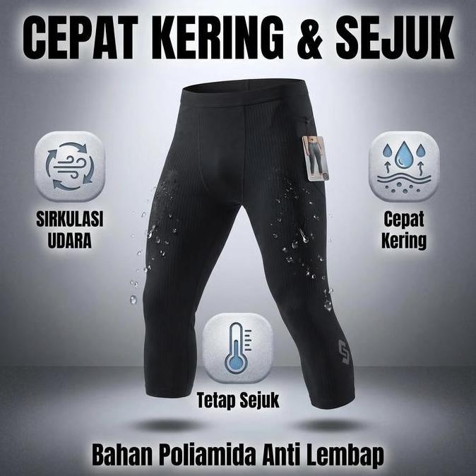 UNCOLIVE Celana 3/4 Pria Elastisitas 280% Olahraga & Santai Menopang Otot TIS