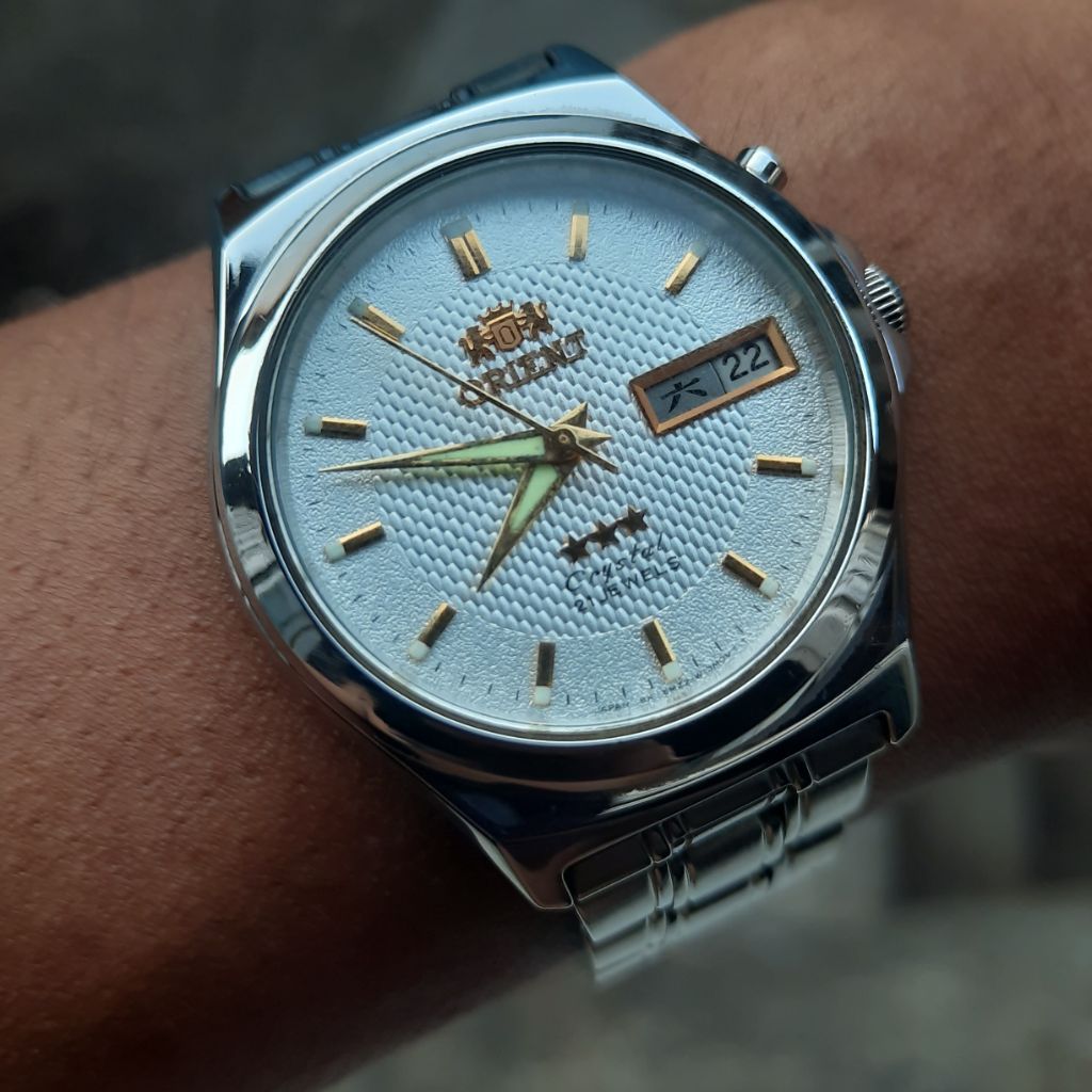 Jam Tangan Orient Triple Stars JDM Automatic Silver Dial Motif Original