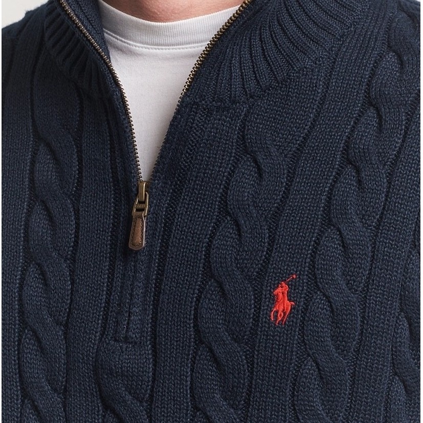 Polo Ralph Lauren Knit Half Zipper Rajut Pria Black Classy Old Money