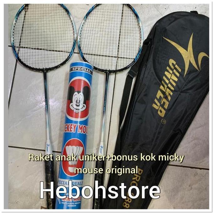 Yonex- Raket Anak Uniker 888 Isi 2 +Bonus Kok Micky Mouse Biru