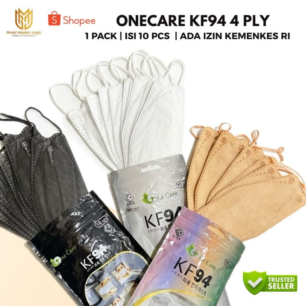 Masker KF94 HITAM PUTIH CREAM | KF94 ONECARE 4PLY | Masker KF94 Dewasa Pax isi 10pcs