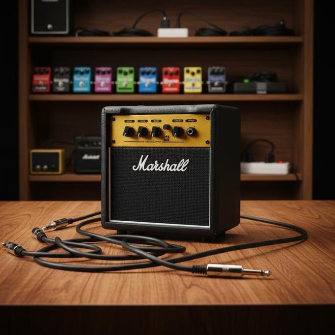 Ampli Gitar & Bass 5" bluetooth 2 Input ada DELAY distorsi Bonus Kabel Jack & Pick Gitar & Aux