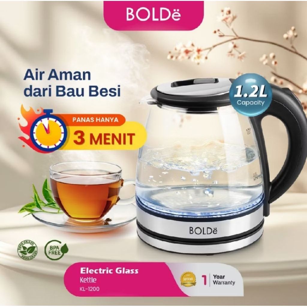 bolde Kettle Electric Glass KL-1200 Teko Listrik Kaca