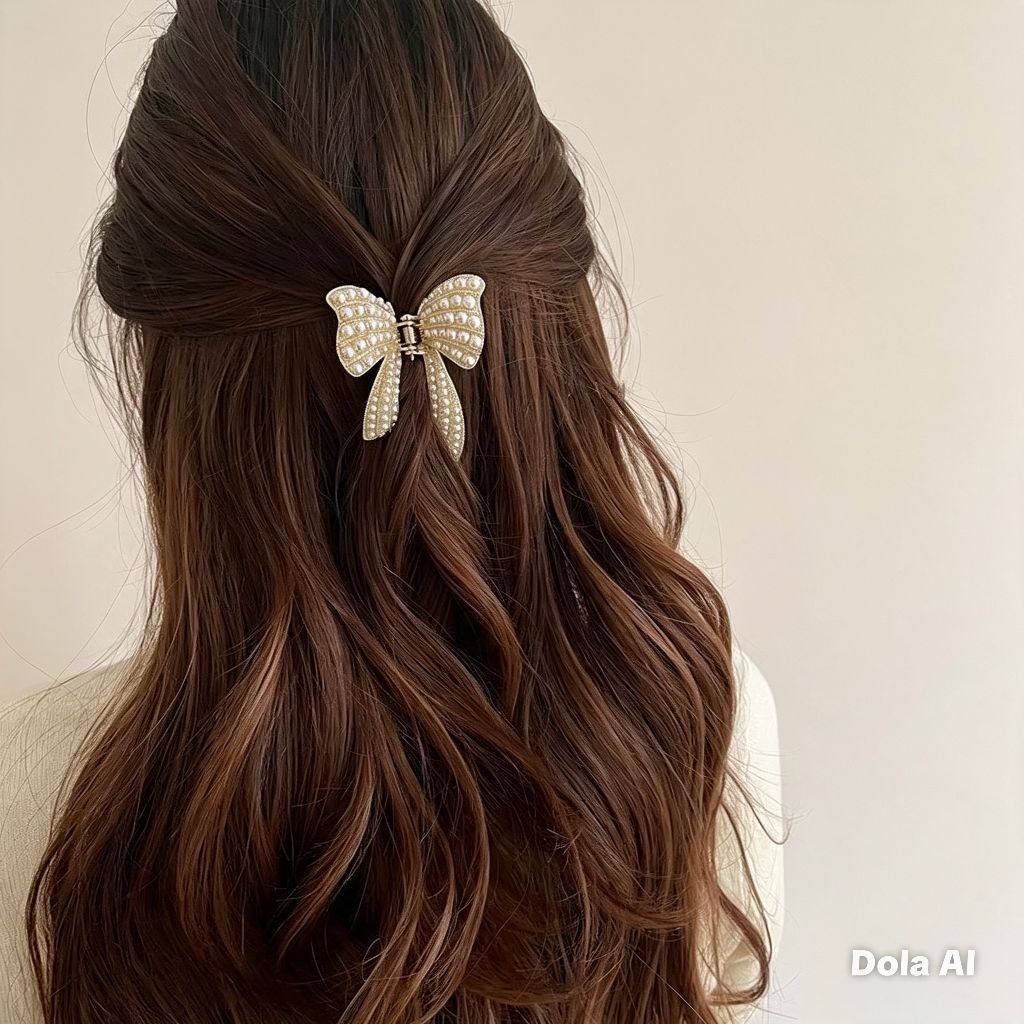 Jepit Rambut Pita Mutiara Korean Style – Hair Claw Clip Bow Pearl
