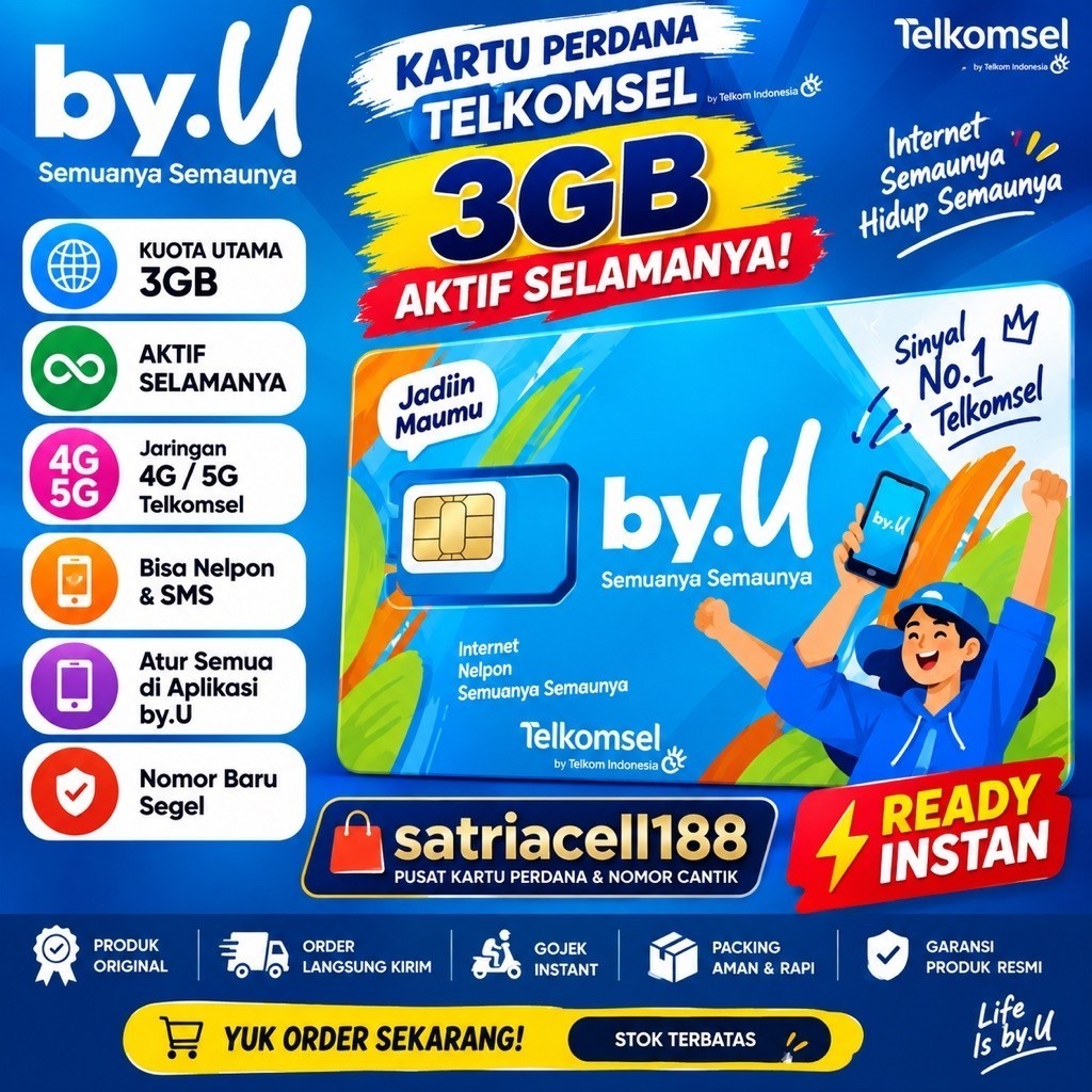 Kartu Perdana By U 3GB jaringan 4G support 5G aktif selamanya