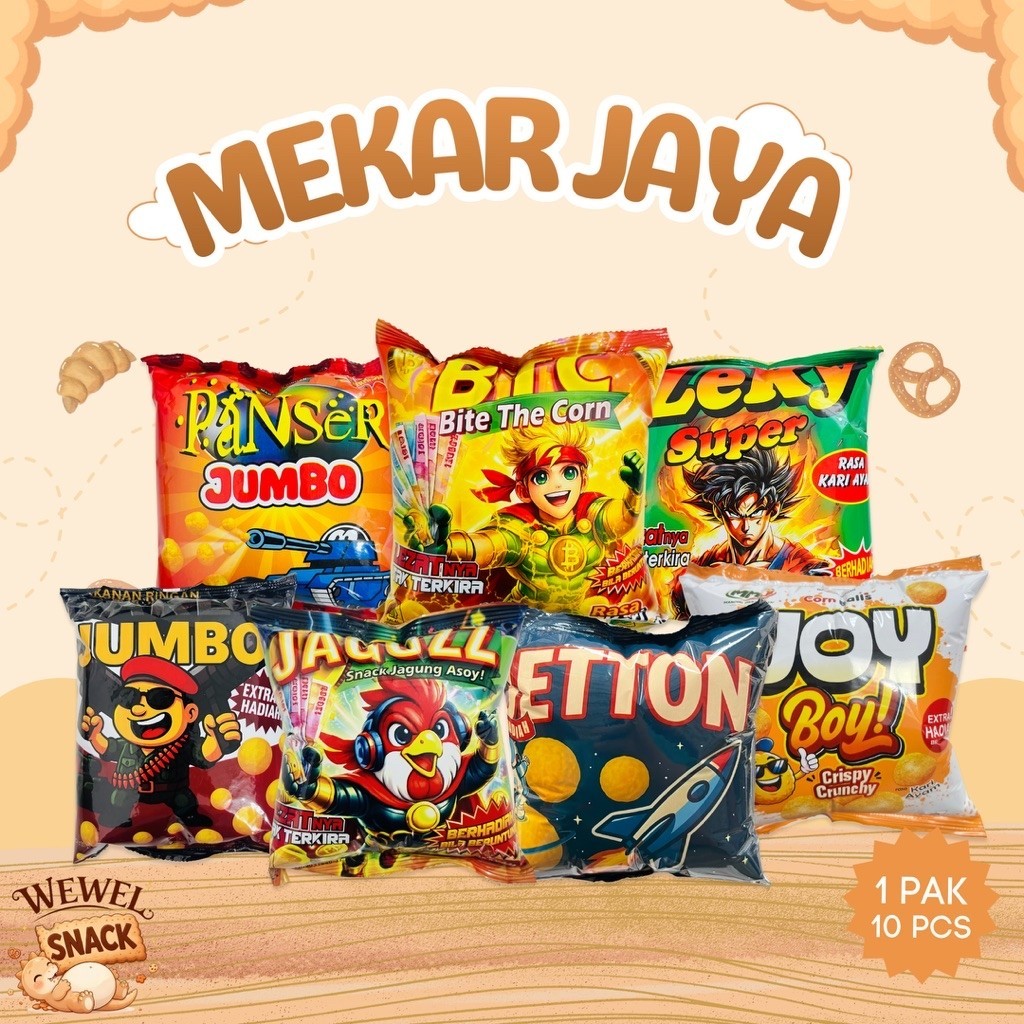 CHIKI MEKAR JAYA 1 PACK 10 PCS | CIKI BERHADIAH UANG | CIKI ZEKY HADIAH UANG | SNACK JAGUNG | CHIKI 