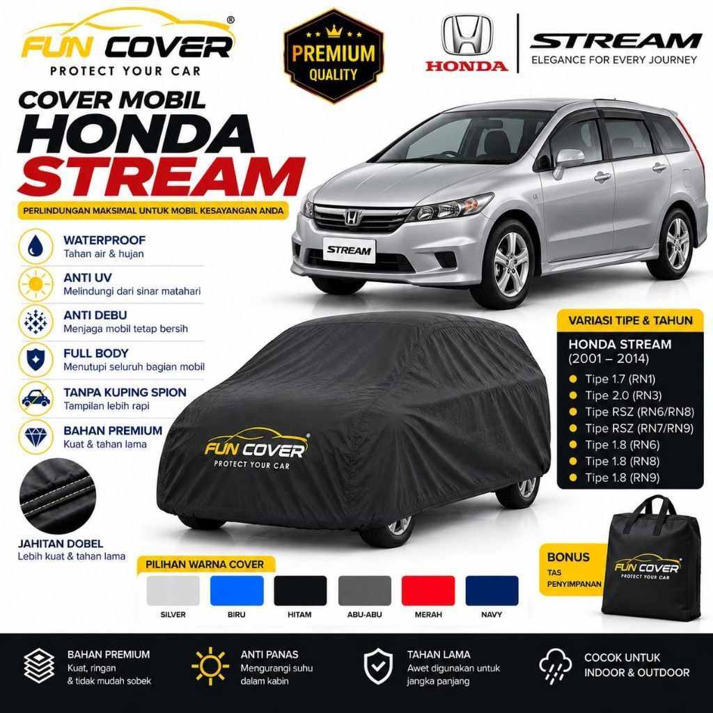 Cover Mobil Honda Stream 2001–2014 Waterproof Anti UV Full Body Premium Tanpa Spion