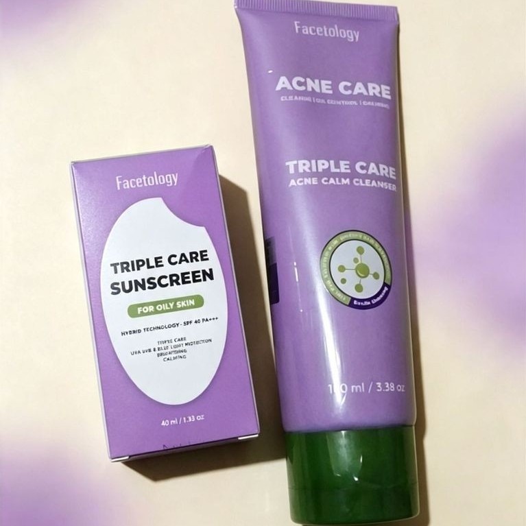 Preloved Bundling Facetology Sunscreen Triple Care Acne 40ml & Facetology Triple Care Acne Clam Clea