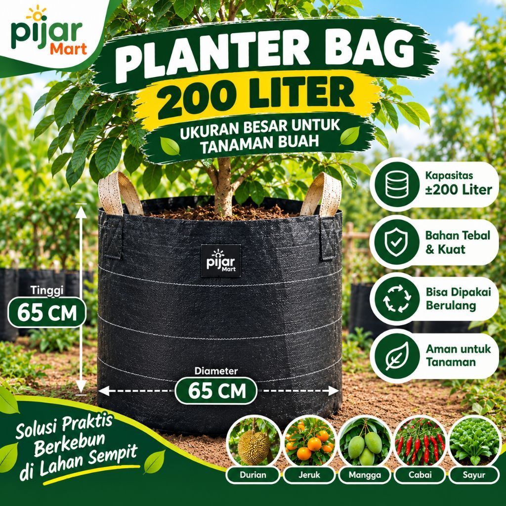 Planter Bag 200 Liter 65x65 cm Pot Tanaman Buah Besar Polybag Tebal Kuat