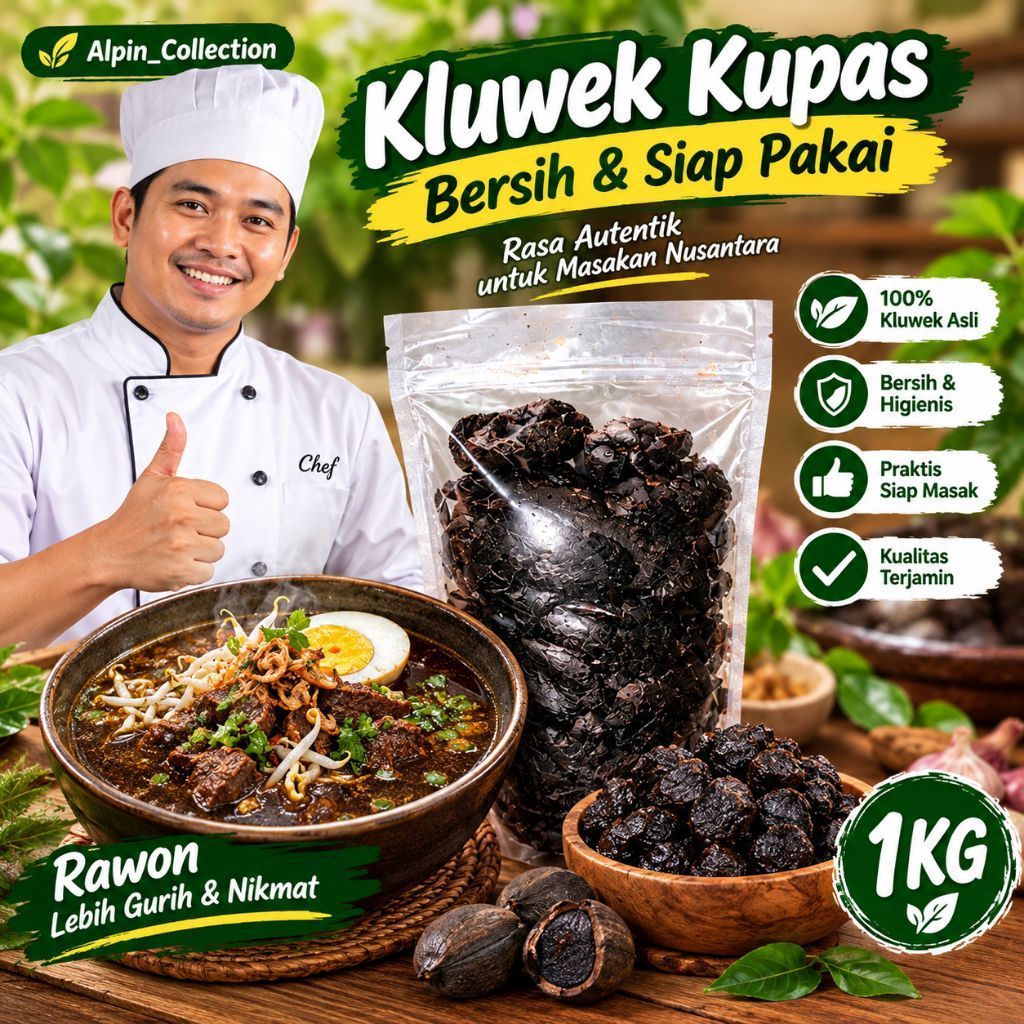 1 KG Klewek Kupas Kluwek Kupas Pucung Picung Full Hitam  Bumbu Rawon