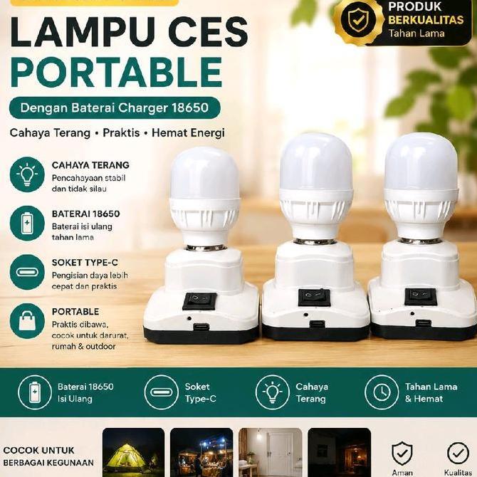 PREMIUM Lampu emergency ces portable dengan batre 18650
