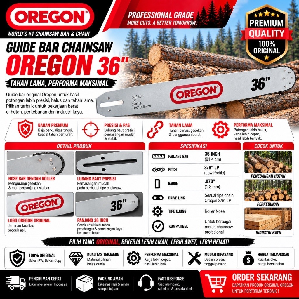 guide bar mesin gergaji kayu bar 070 oregon 36 inch bar 070 36 inch merk oregon asli