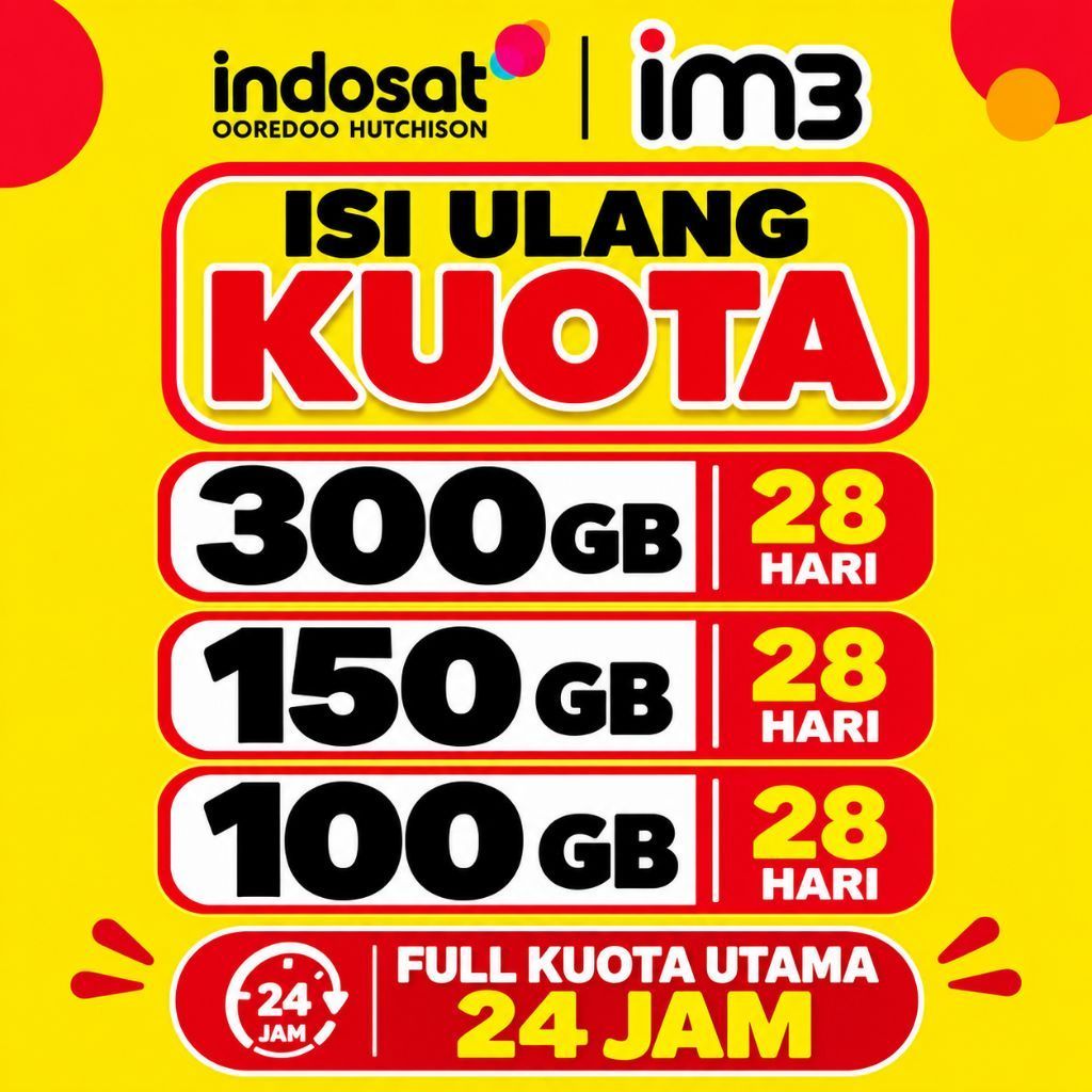 HOT PROMO ISI ULANG KUOTA INDOSAT IM3 150GB MASA AKTIF 28 HARI