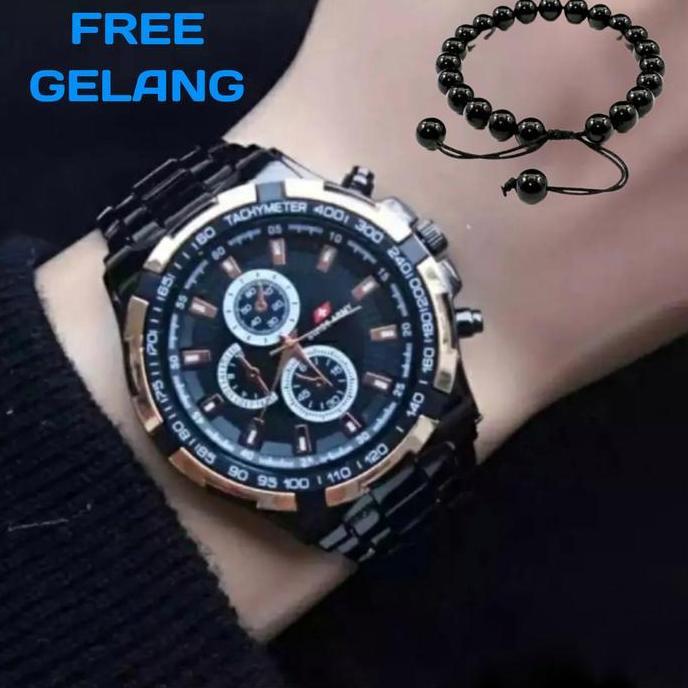 NEW JAM TANGAN PRIA RANTAI FREE GELANG WARNA ROSE/HITAM KOMBINASI/PERAK-JAM TANGAN KASUAL PRIA RANTA