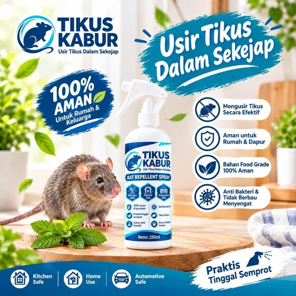 Semprotan Pengusir Tikus TIKUS KABUR Semprotan Pengusir Tikus 250ml Aman untuk Rumah & Dapur