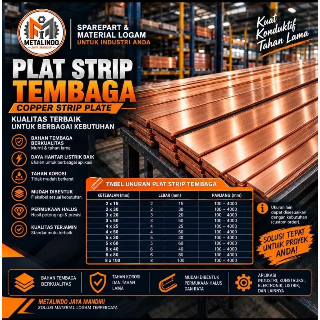 rail copper busbar 2mm x 15mm x 1000mm - plat busbar tembaga murni