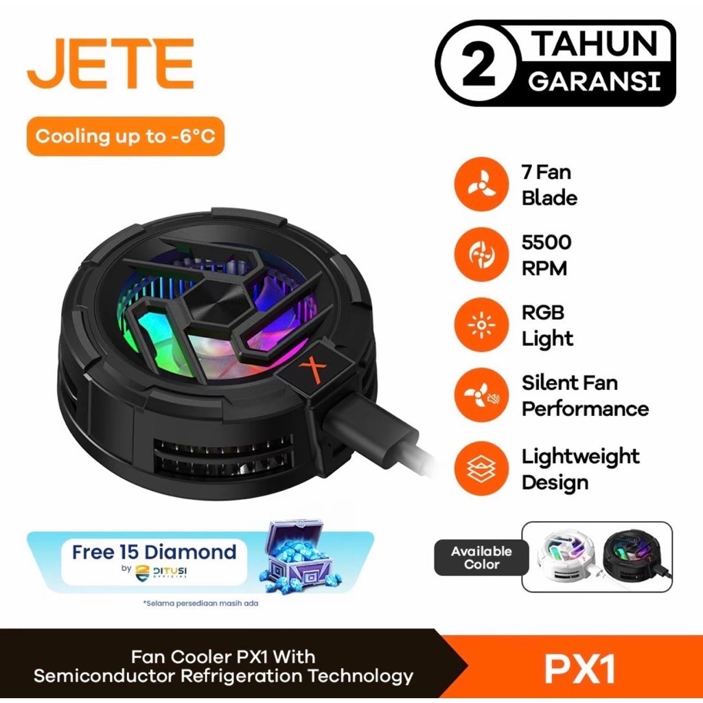Pendingin HP JETE PX1 Fan Cooler Semiconductor RGB untuk HP Android & iPhone