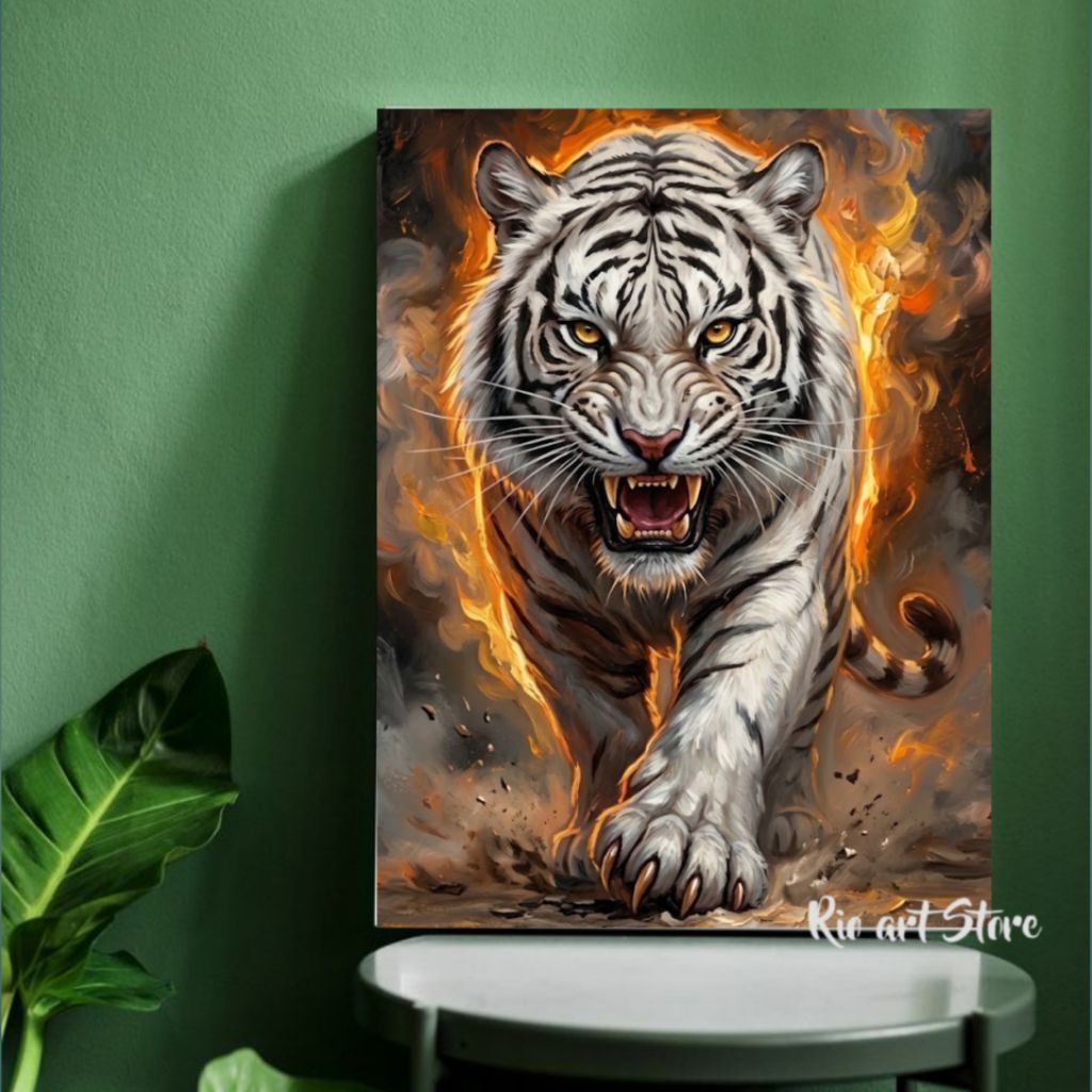 Hiasan dinding poster macan putih harimau putih untuk walldecor atau dekorasi dinding