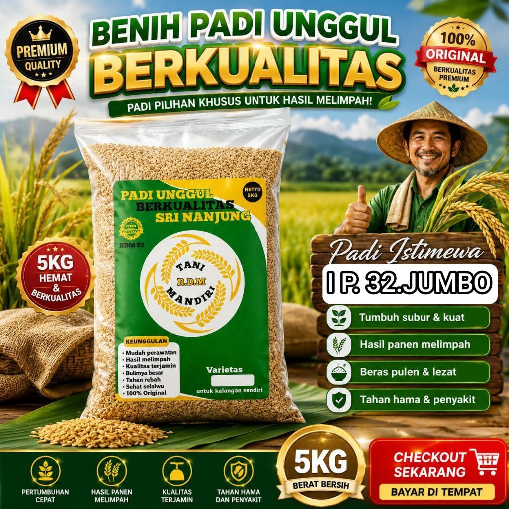 BIBIT PADI BENIH PADI inpari 32 jumbo KEMASAN 5 KG BIBIT PADI SUPER UNGGUL
