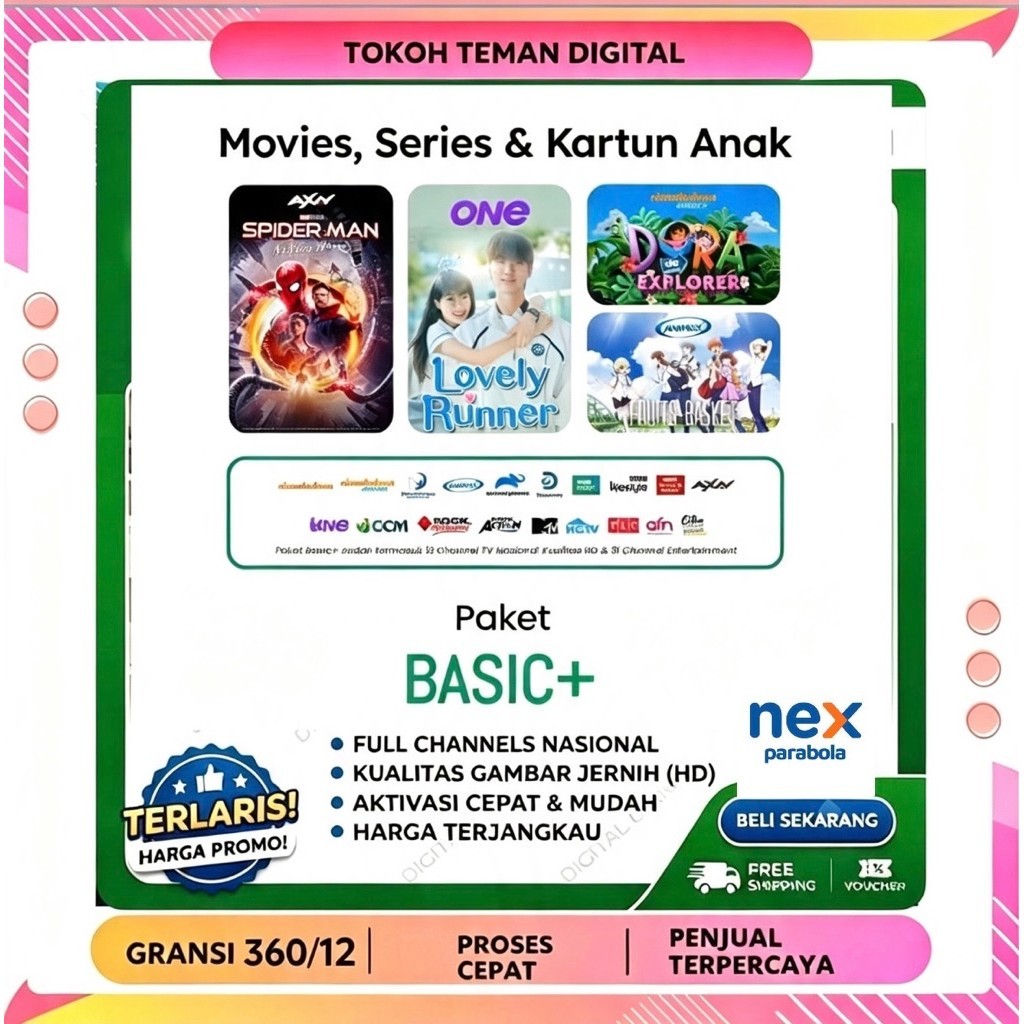 PAKET 1 TAHUN NEX PARABOLA Channel Lengkap Film, Bola, Bein, MVP & Hiburan Keluarga
