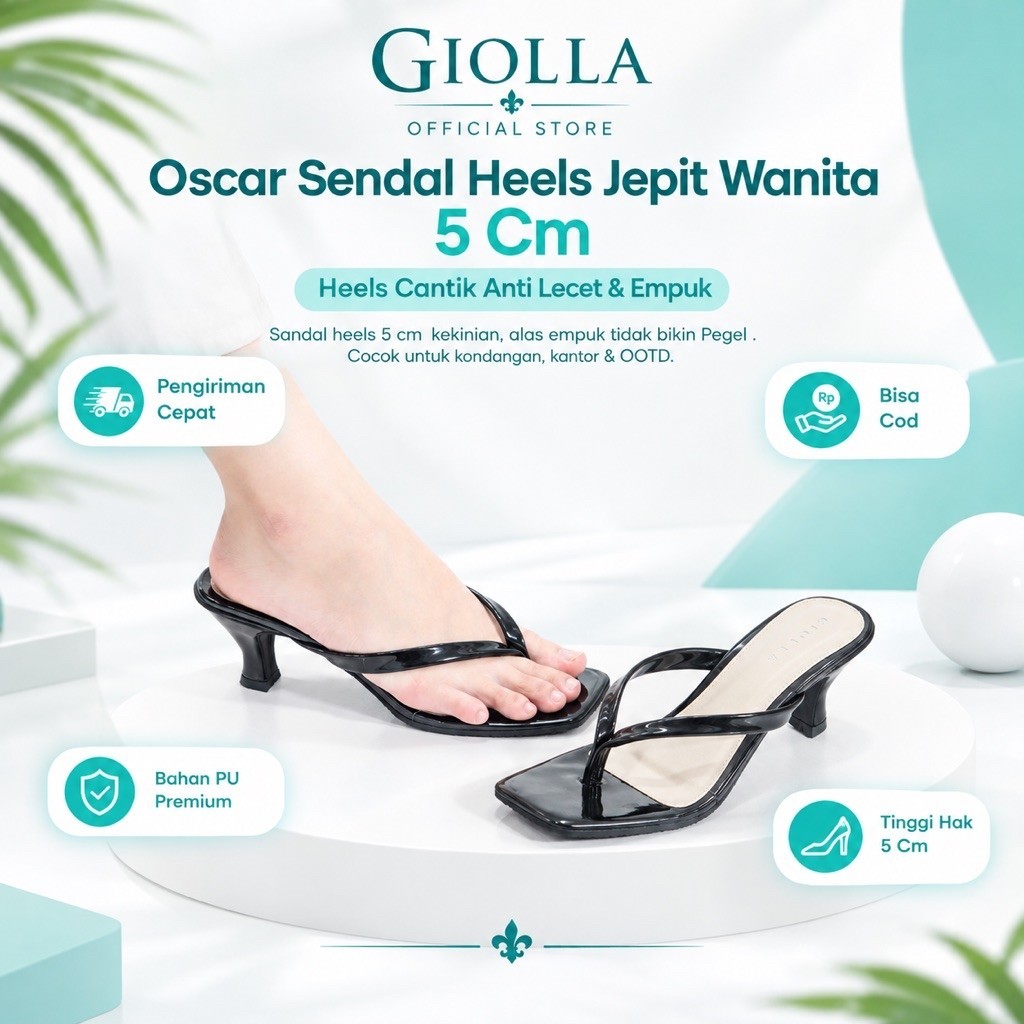 GIOLLA Official Oscar Sendal Heels Jepit Wanita 5 Cm Simple Elegan (Tersedia Size 36-41)