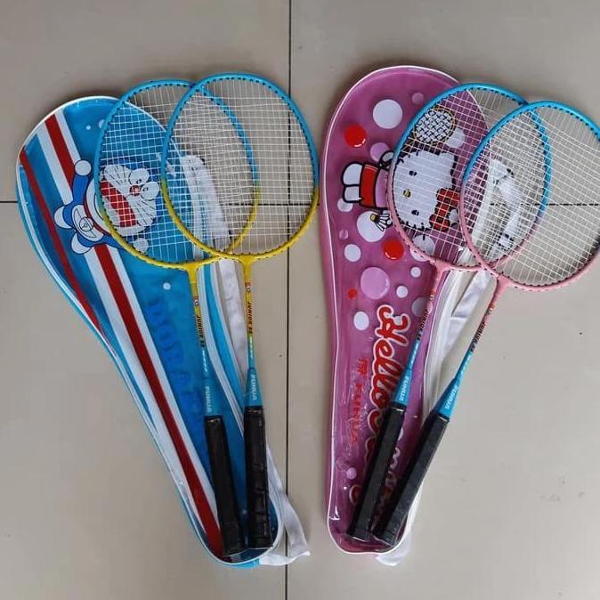RAKET BADMINTON ANAK ISI 2 KARAKTER HELLO KITTY & DORAEMON