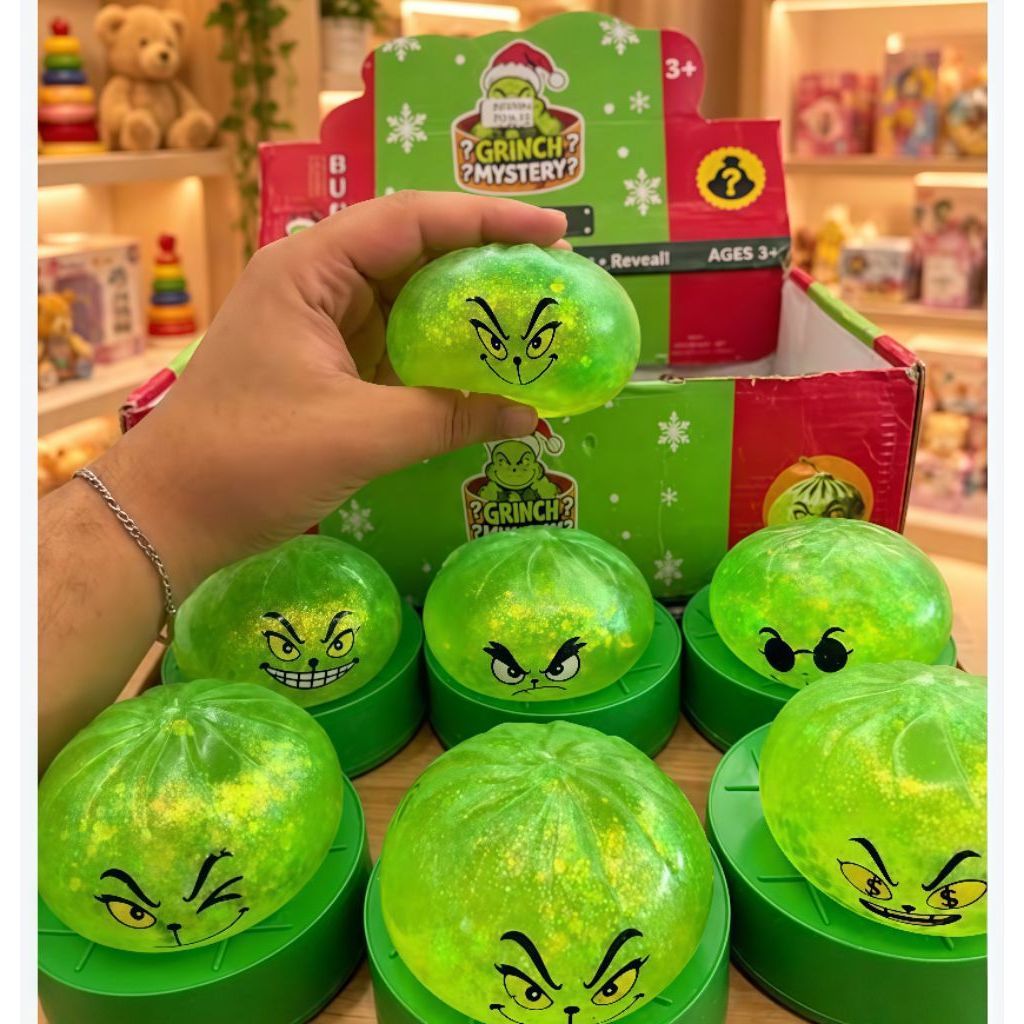 Jumbo Squishy Dumpling GRINCH  Bun Bakpao mainanSlime / Mainan Anti Stress Lembut Stress Relief Fidg