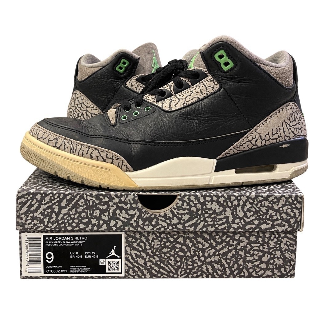 Preloved Nike Air Jordan 3 Retro Green Glow Size 42,5 Original
