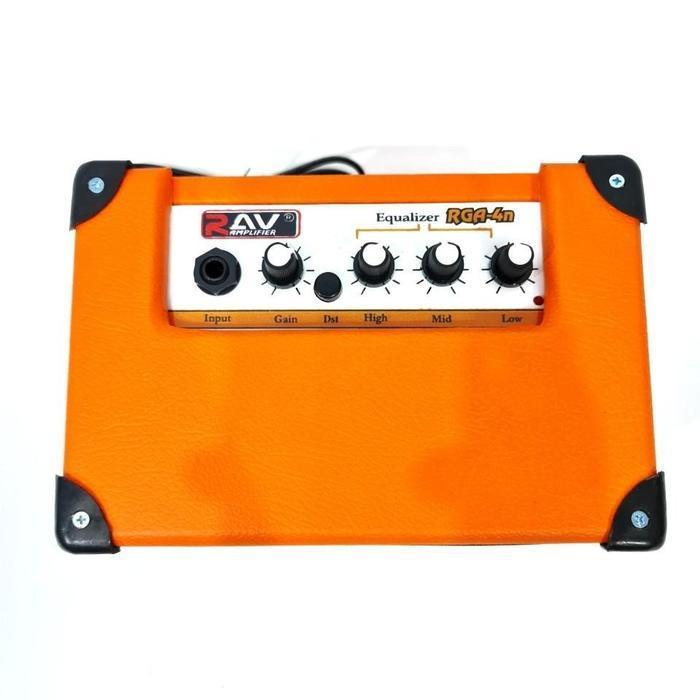 AMPLIFIER MINI GITAR AKUSTIK DAN ELEKTRIK MERK RAV WARNA ORANGE AMPLI AMPLY MINI SPEAKER 4 INC MURAH