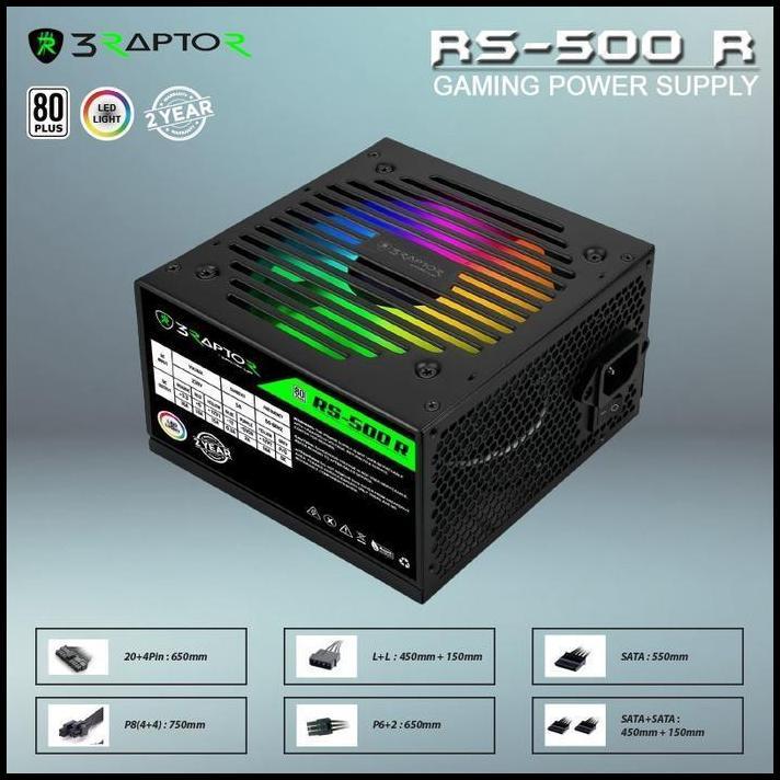 Power Supply Raptor Rs-500R 500Watt Rgb  Psu Raptor 500Watt Rs500