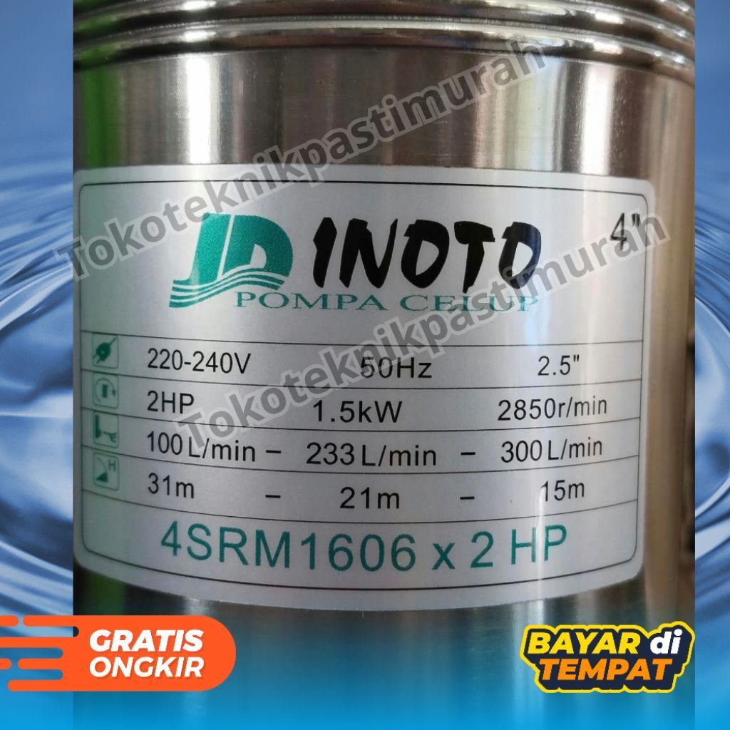 Pompa Submersible sibel Sawah Inoto 4SRM1606 4in 4dim 2HP Output 2in Celup Sawah + Control Box 4 SRM
