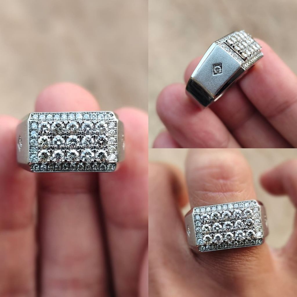 cincin perak pria full berlian/cincin cowo keren elegan /cincin pria motif plat grtis memo lab dan b