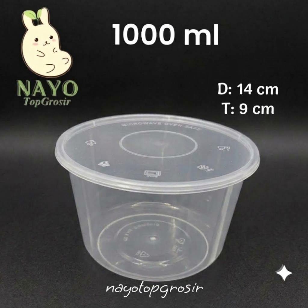 Cup plastik thinwall bulat 1000ml (300 pcs) KHUSUS GOJEK / Mangkok bubur salad dessert