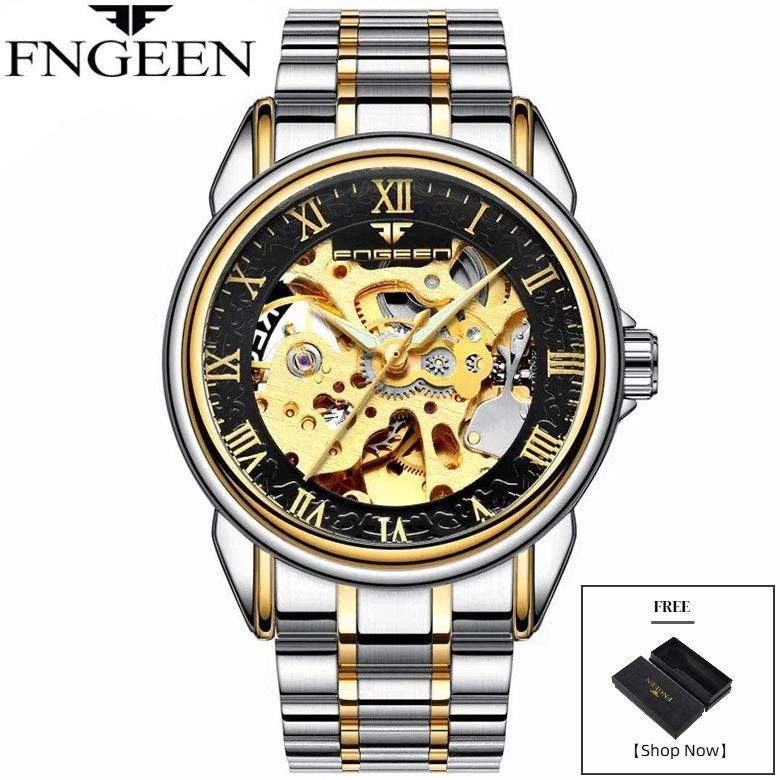 FNGEEN 8866 Jam Tangan Pria Automatic Mechanical Original Tahan Air Stainless Steel Rantai Silver Lu