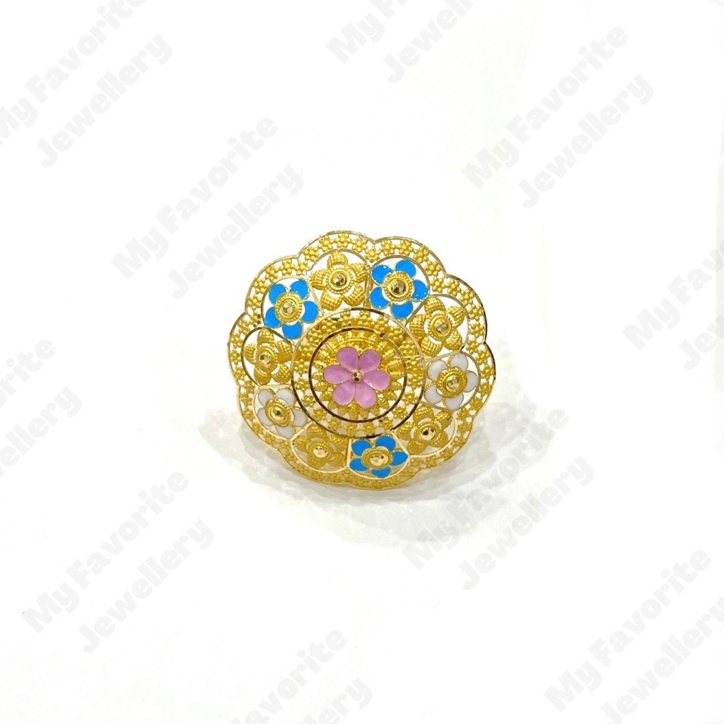 Cincin Adjustable Payung Warna Cat Pastel Emas Asli Kadar 700 16Karat