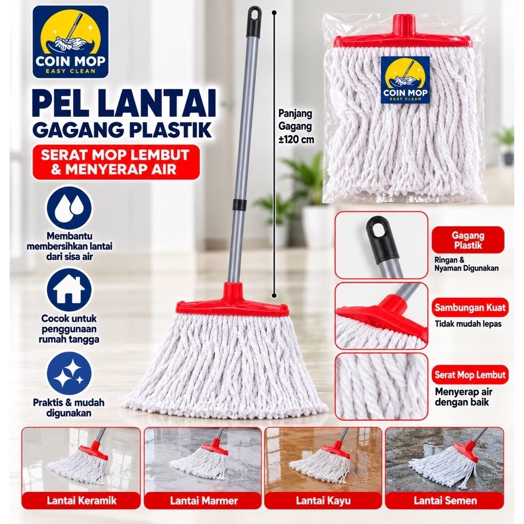 Pengepel Lantai Coin Mop / Pengepel Lantai / Kepala Pel Lantai