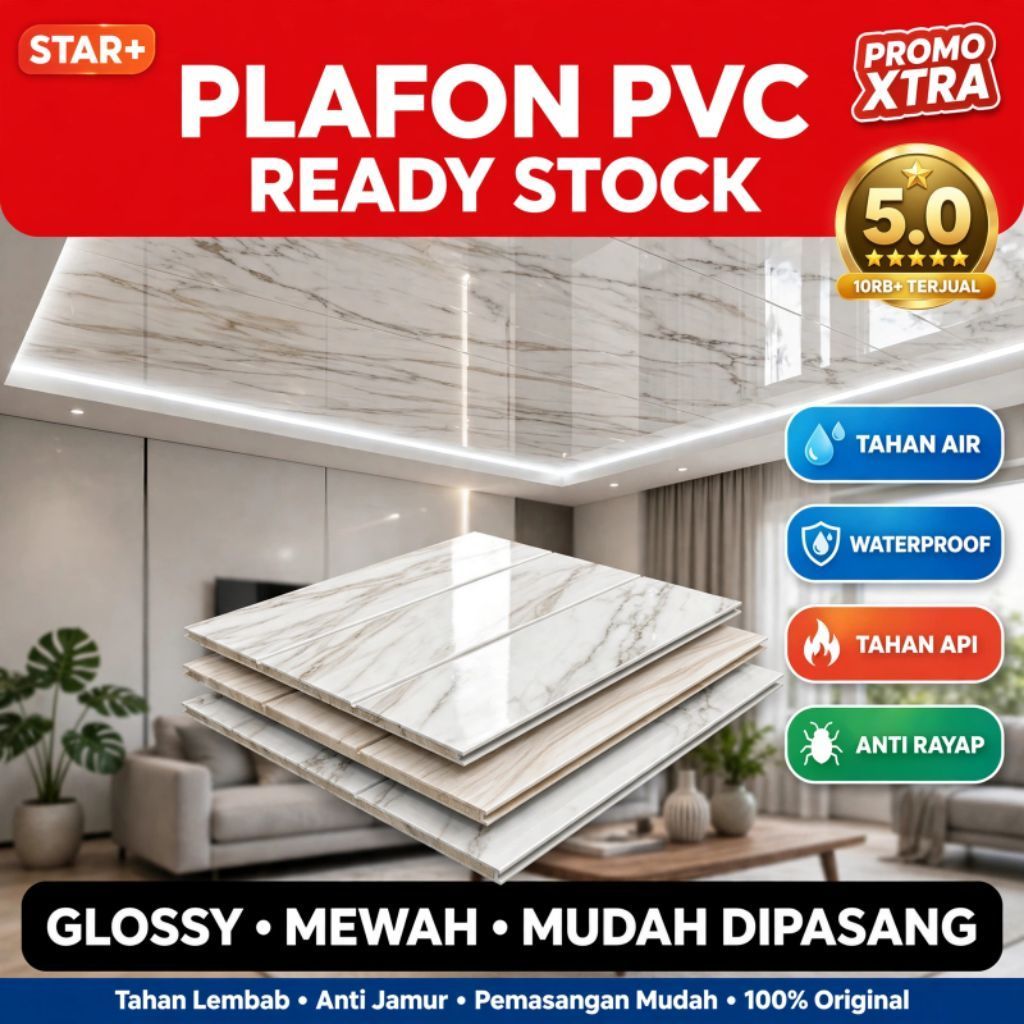 Plafon PVC 3 Meter 4 Meter 1 Dus Isi 10 Lembar