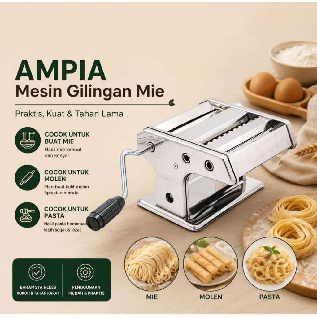 GILINGAN MIE MOLEN AMPIA PASTA MAKER NAGAKO MARCATO STAINLESS ATLASMesin Premium Anti Karat