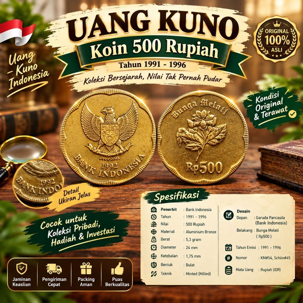 Koin Kuno 500 Rupiah Gambar Melati Tahun 1991-1996