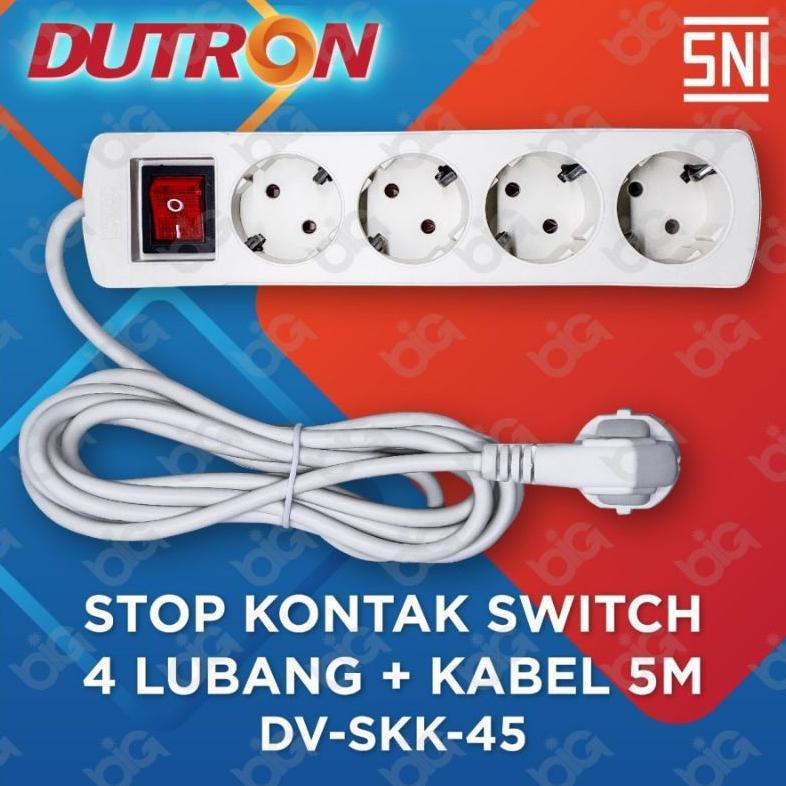 STOP KONTAK 4 LUBANG + KABEL 5 METER DUTRON DVV-SKK-45 COLOK COLOKAN SAMBUNGAN LISTRIK KUNINGAN ASLI