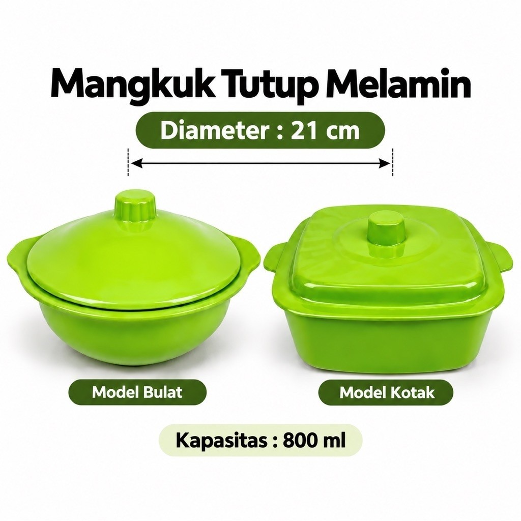 Mangkok Tutup Melamin 21cm SINGASINGI - Mangkok Saji Melamin Sayur Lauk - Mangkok Tutup Bulat/Kotak