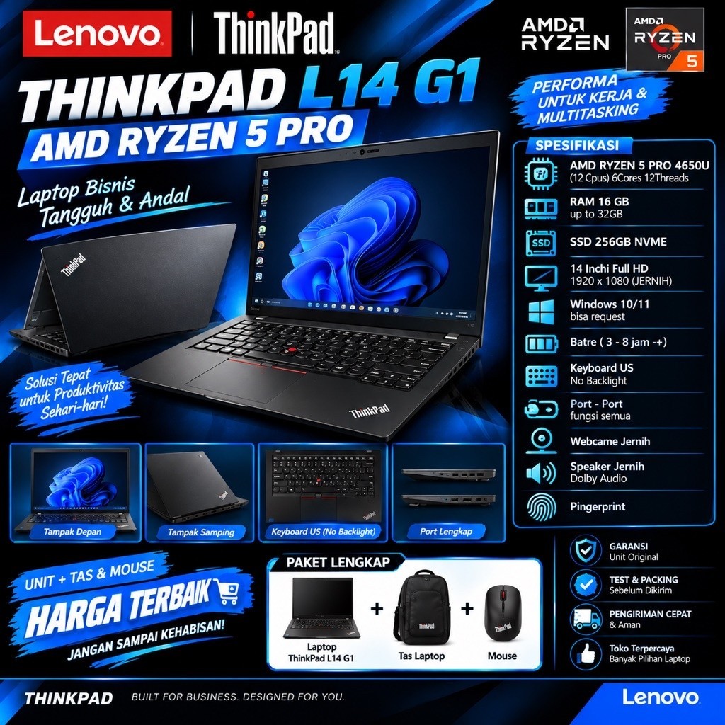 THINKPAD L14 G1 AMD RYZEN 5 4750U || RAM 32GB || SSD
