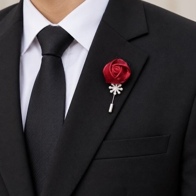 Groom Corsage Boutonniere Korsage Pin Jas Satin Tuspin Jas Korsase Panitia Bunga Dada Jas