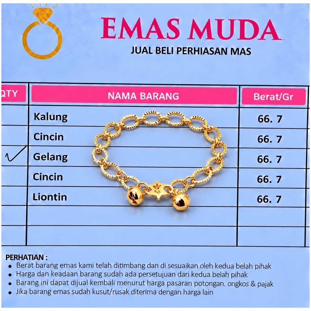 Gelang Tangan Emas Muda Asli Kadar 875 Berat 5gram Ada Surat